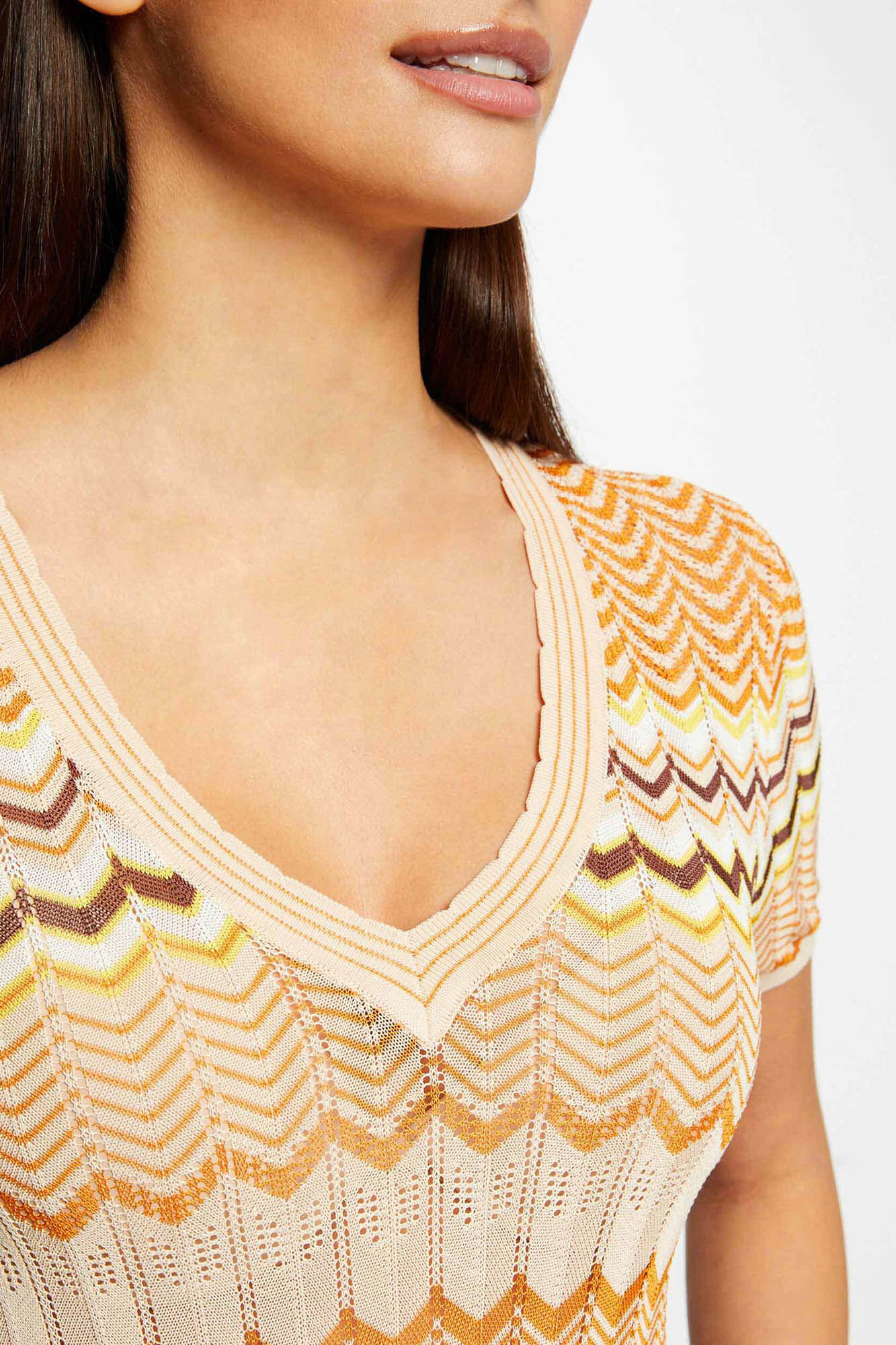 Camisa de manga curta com estampa chevron - Estampa branca