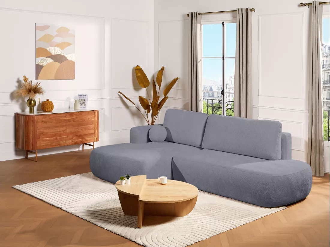 Canapé d'angle gauche convertible en tissu texturé gris BROCARO de Maison Céphy