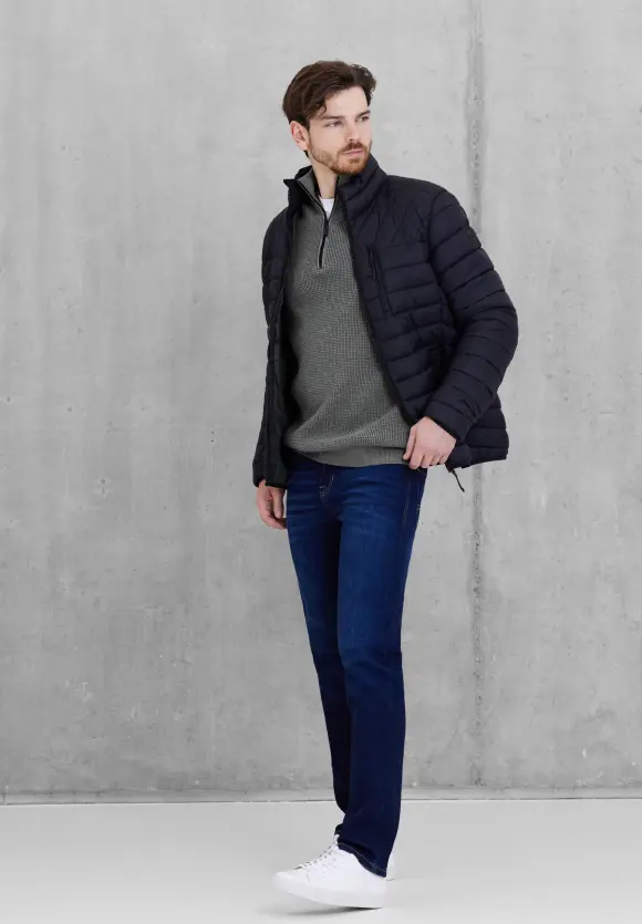 Troyerpullover mit Zipper - stone grey melange