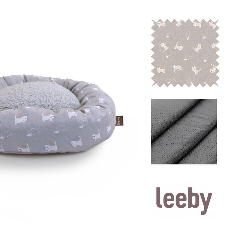 Cama para gatos Leeby Grey em formato de donut antiderrapante