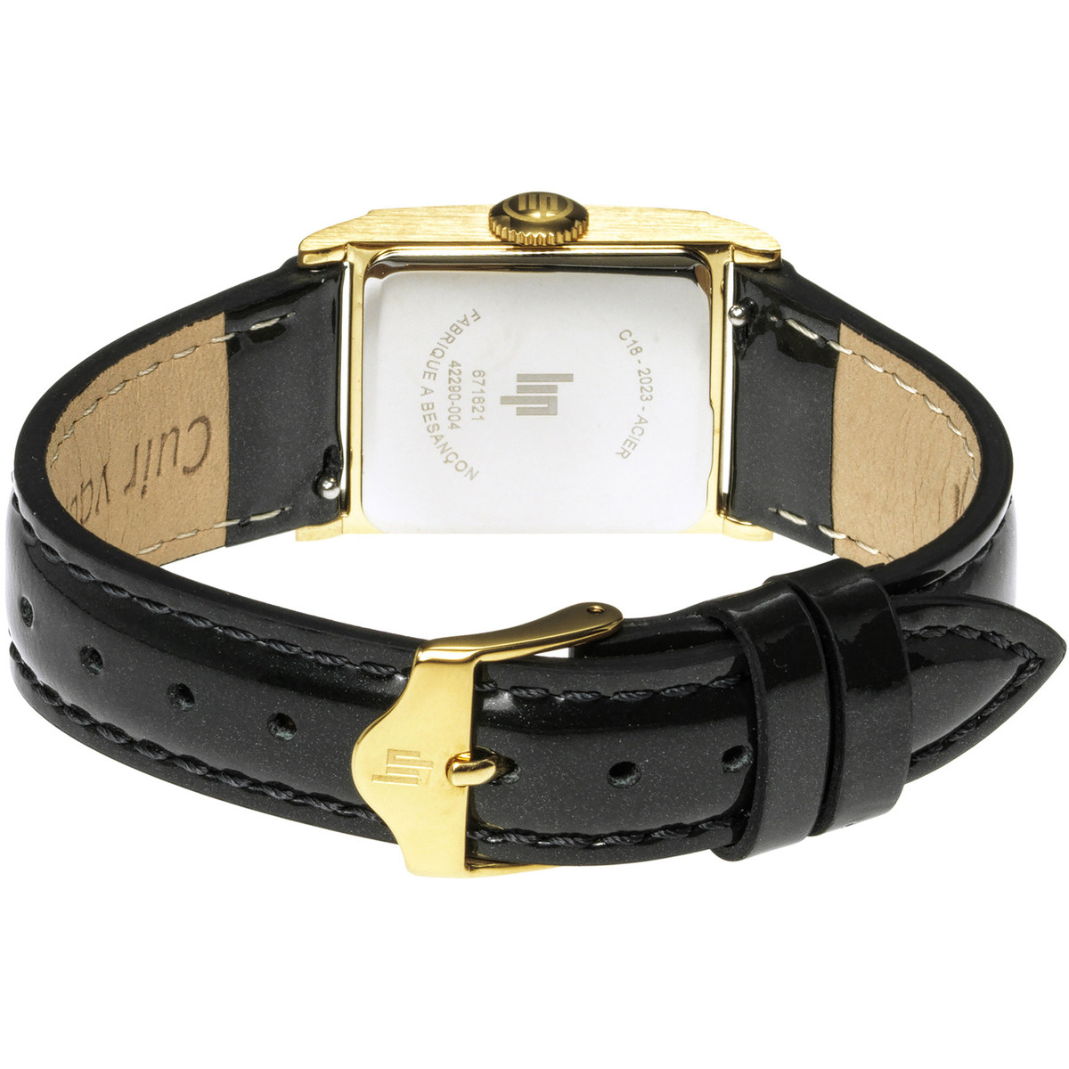 Montre LIP Churchill femme acier doré bracelet cuir noir