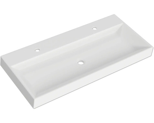 Badkamermeubelset Pelipal Milano (B x H x D): 100 x 200 x 45 cm, frontkleur: Riviera eiken, met dubbele wastafel in wit gegoten mineraal (SET-138-047)