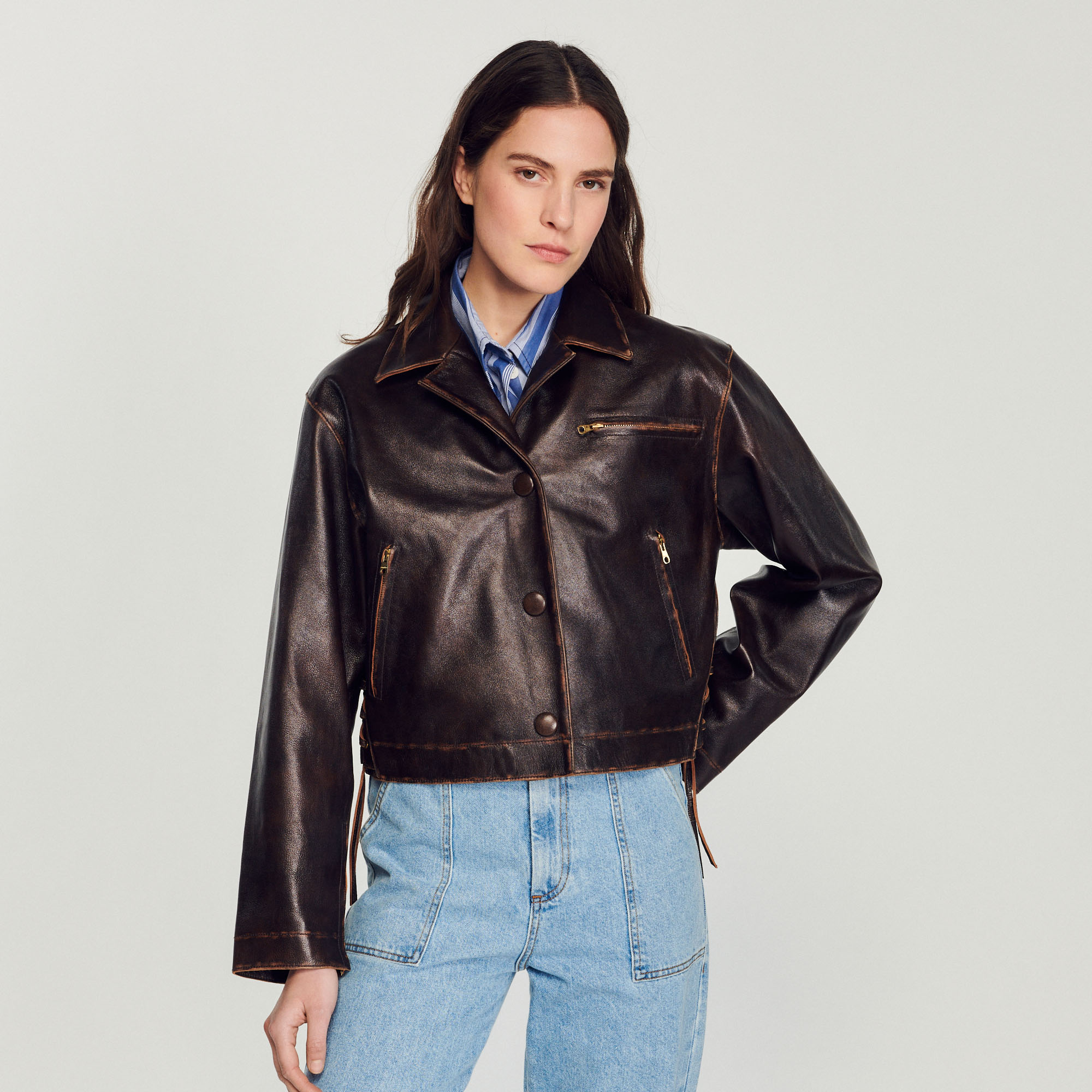 Blouson en cuir vieilli
