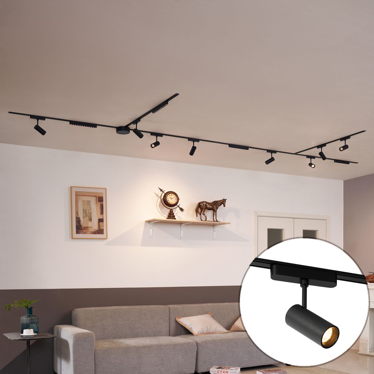 Railsysteem met 8 spots en 4 plafondlampen zwart 1-fase - Magnetic Gert Puntua