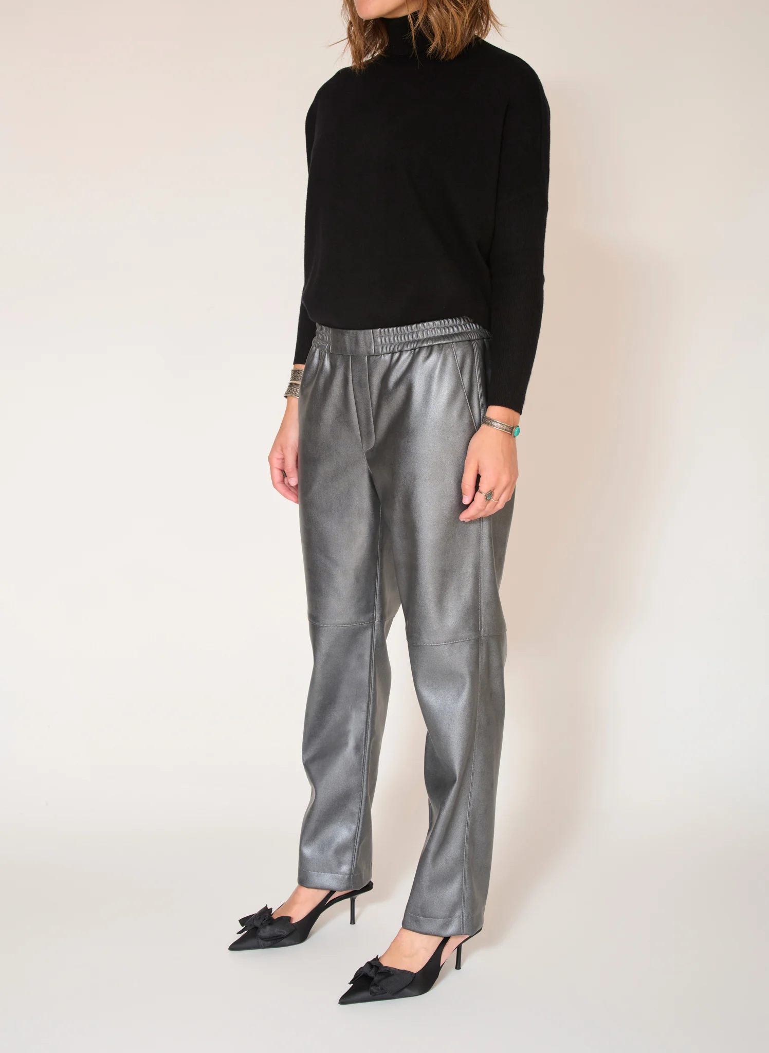 PIAZELLA - Pantalon droit effet cuir métallisé| Marron