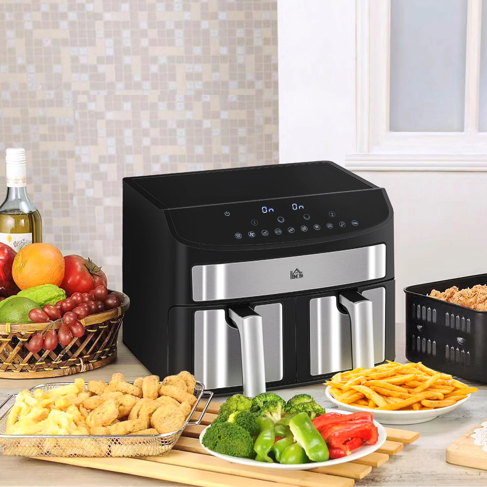 HOMCOM Heißluftfritteuse mit 2 Körbe schwarz 38,8L x 36,3B x 31,1H cm