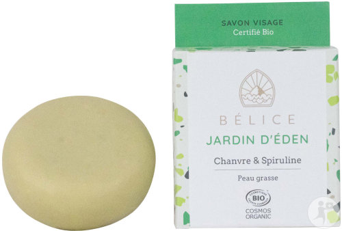 Bélice Jardin D'Éden Savon Visage Chanvre Et Spiruline Peau Grasse Bio 80g