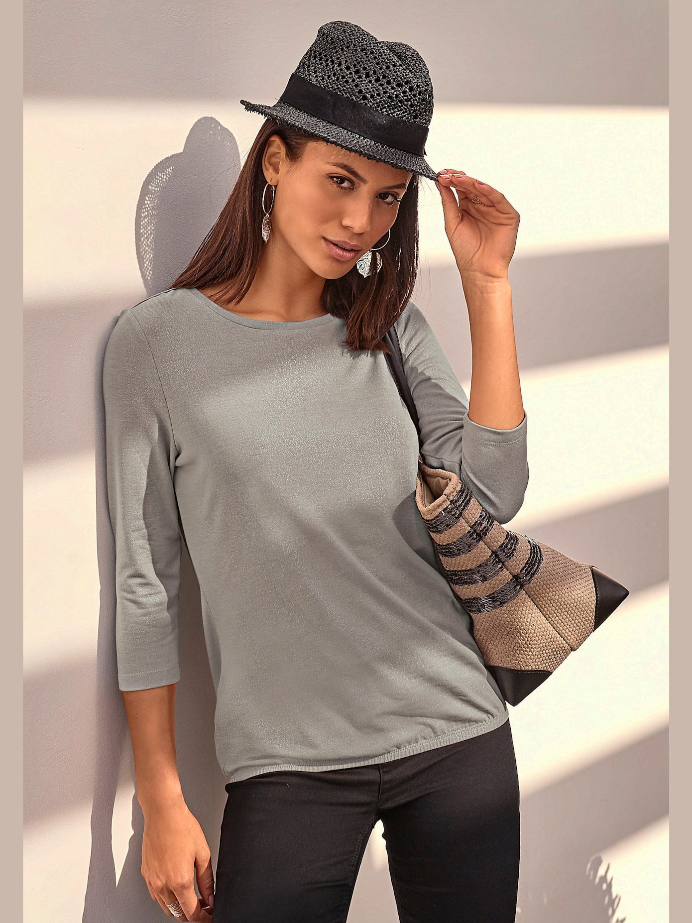 T-shirt vivance manches 3/4, imprimé pailleté argenté