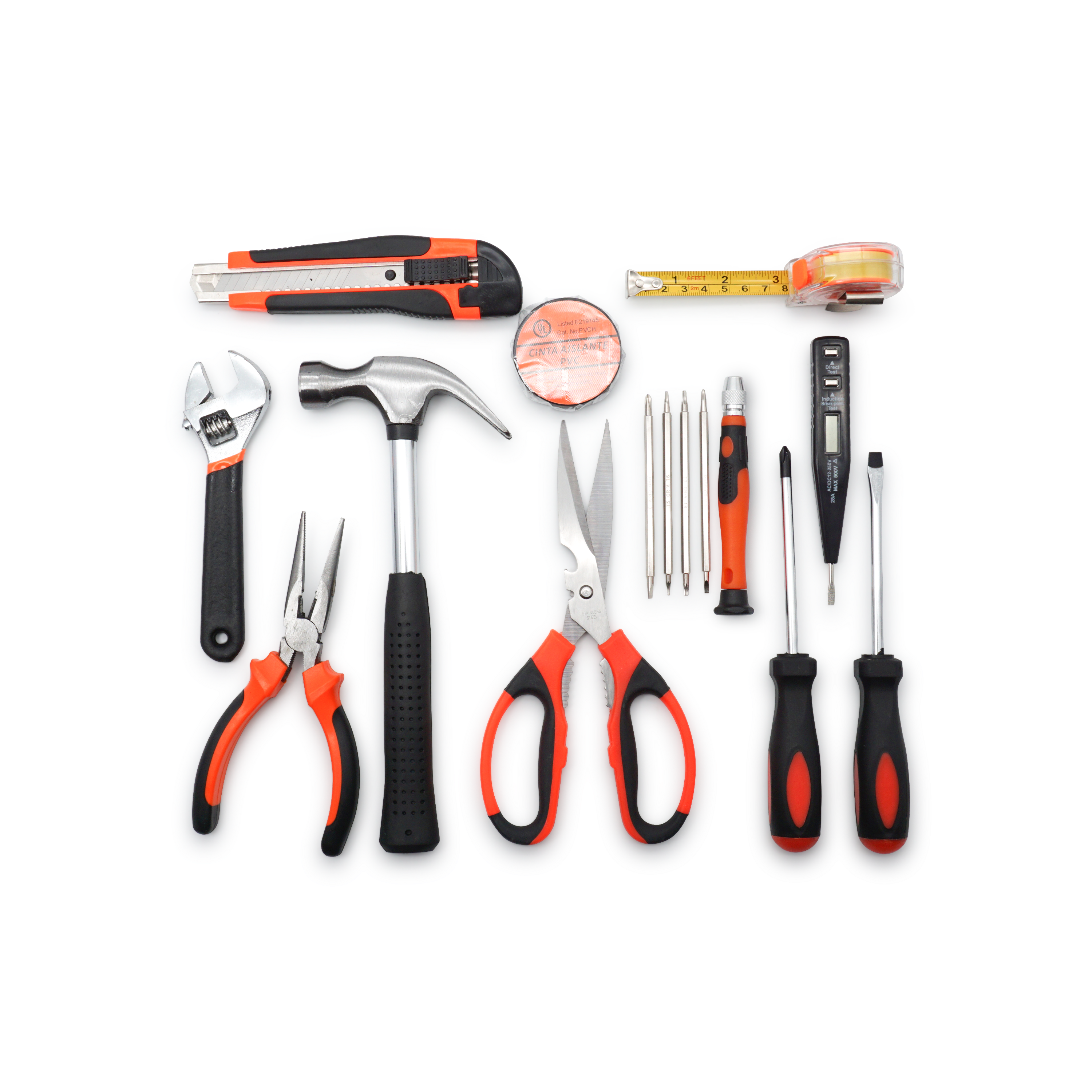 (45-tlg. Set) Universal Werkzeug Koffer Heimwerker Kit - Schwarz / Orange