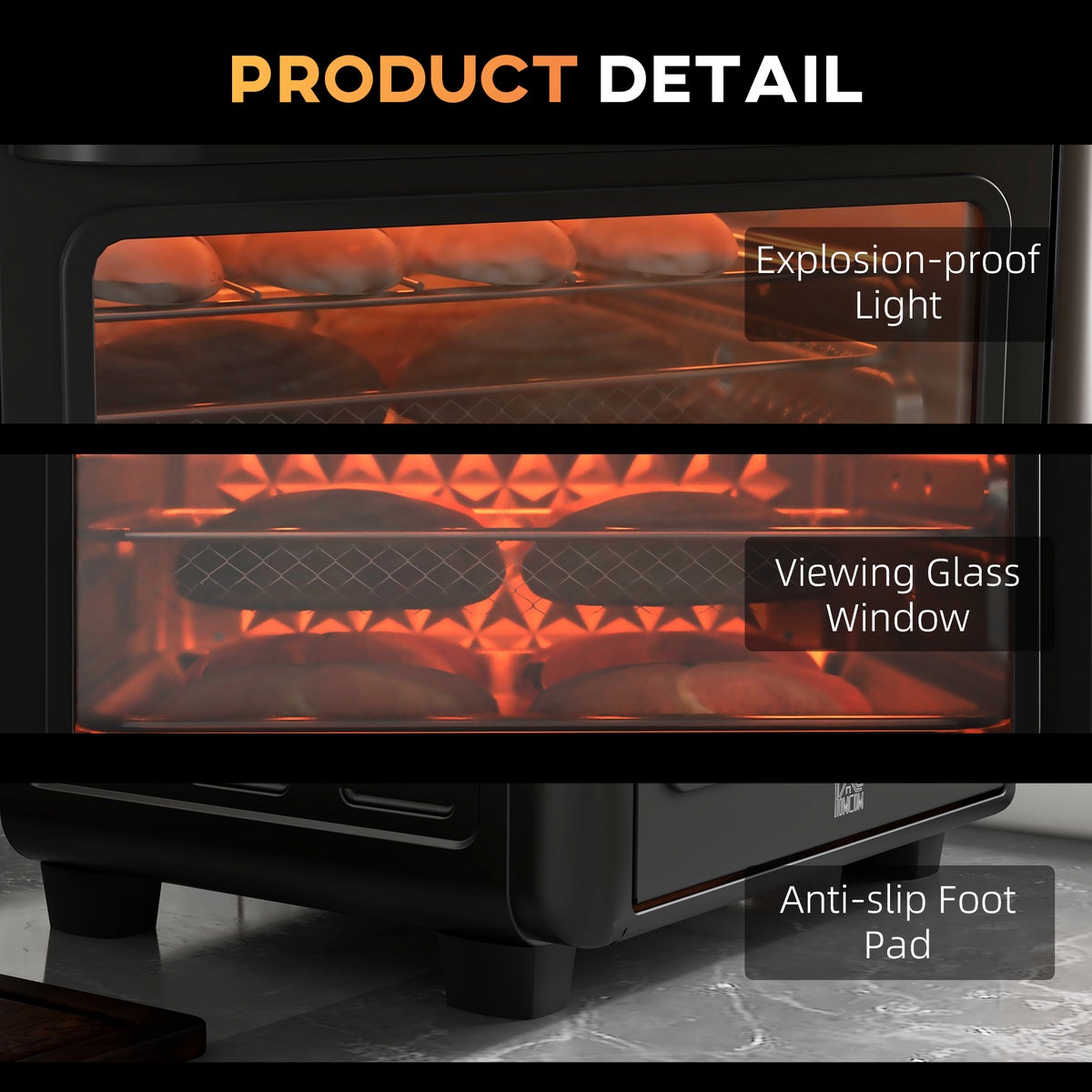 HOMCOM Mini-oven met hetelucht, 13 l, met bakplaat, 40-220 °C, met 12 programma's, 12-uurs timer, 1500 W, 33,5 l x 32 b x 32,5 h cm, roestvrij staal, zwart
