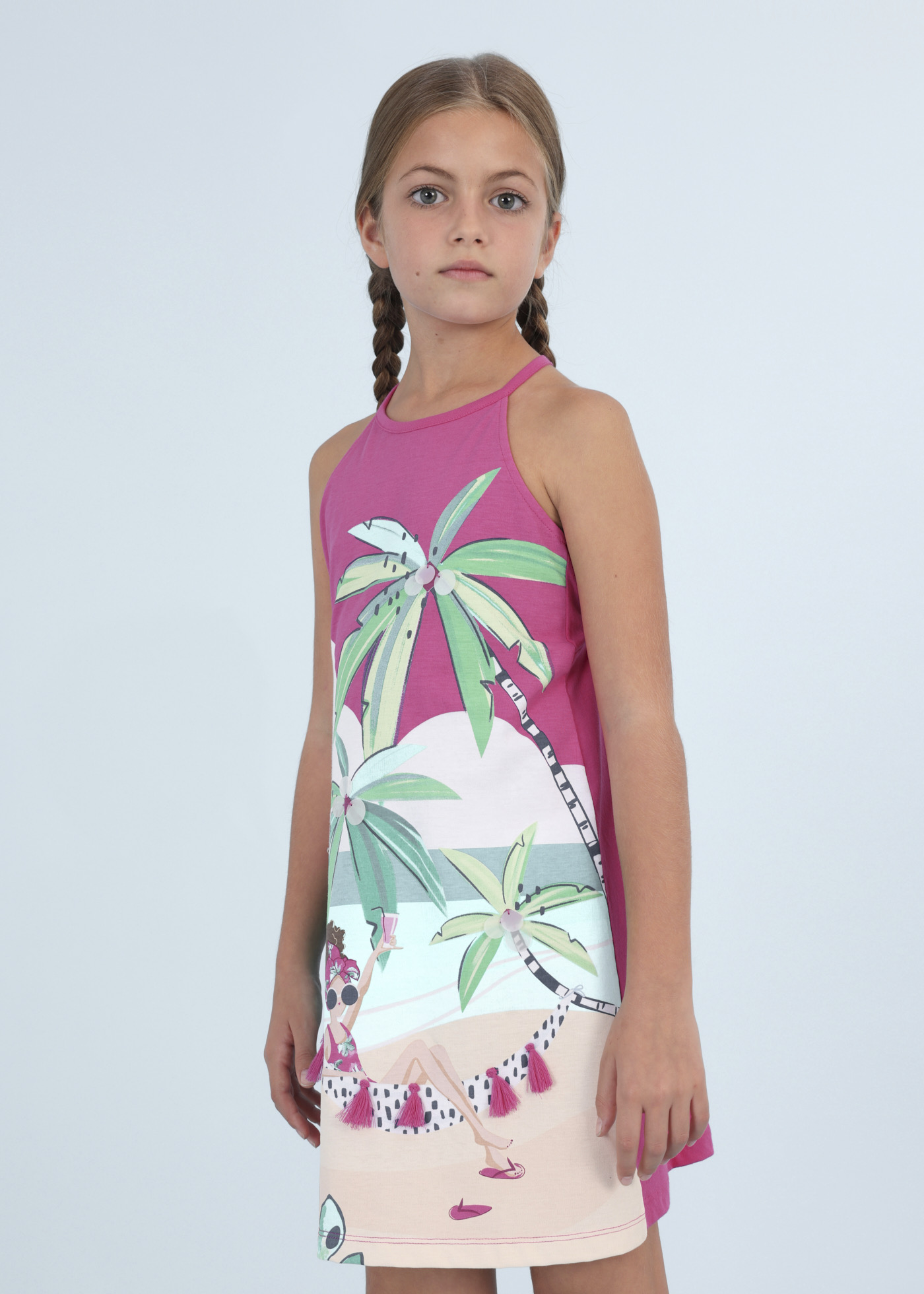 Vestido de algodão estampado para meninas
