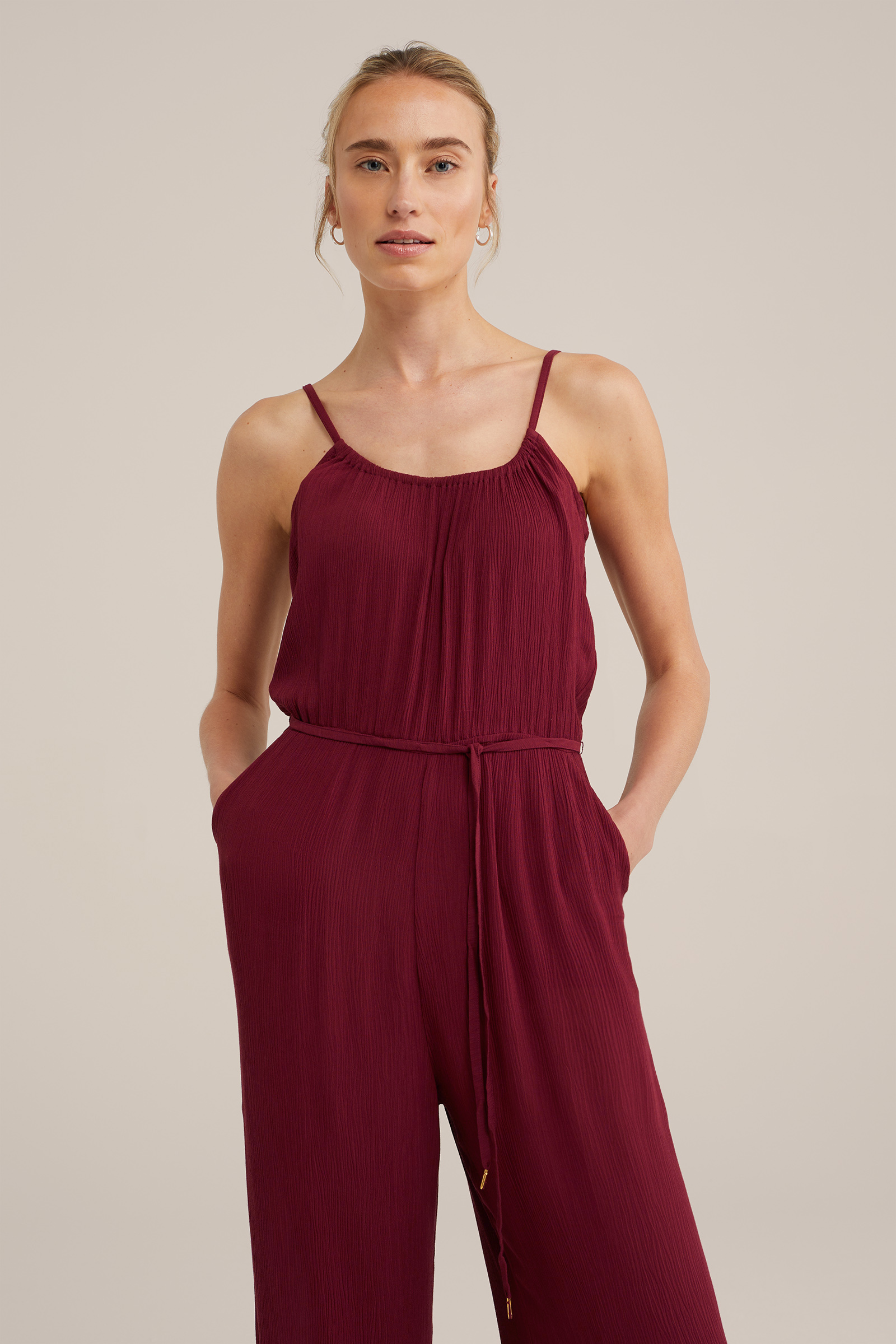 jumpsuit met structuur WE Fashion Donkerrood