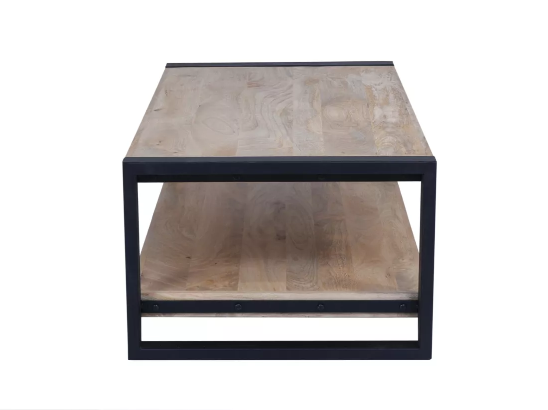 Table basse avec double plateau en bois de manguier et métal - Naturel et noir - HARLEM II