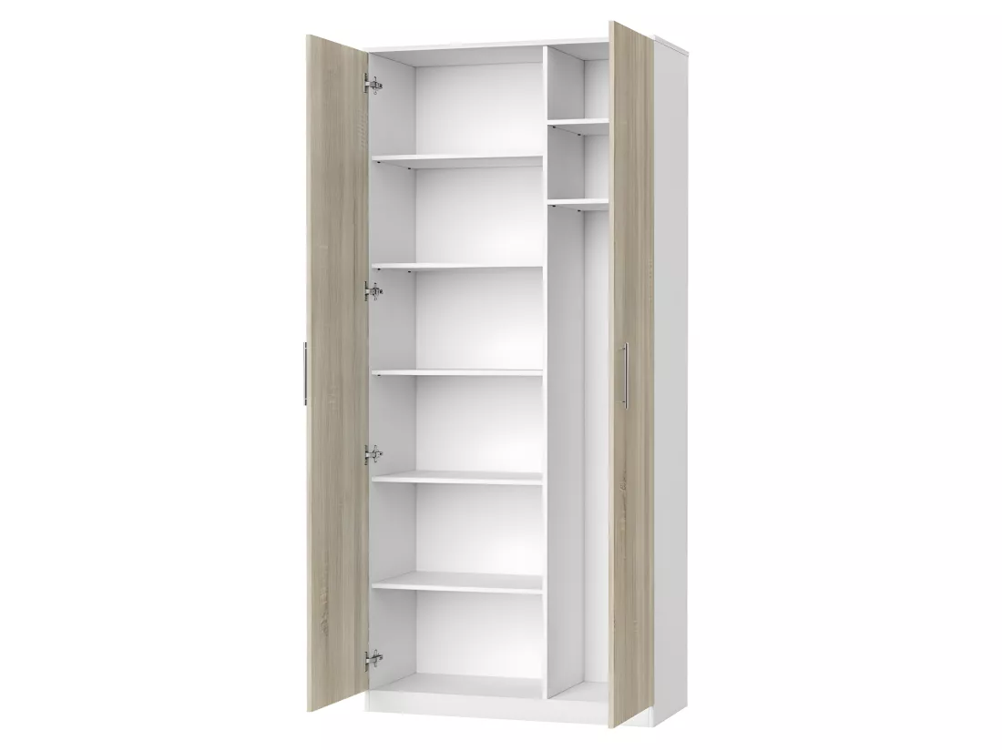 Lit escamotable +2 Placards Vertical 140x200+(80x2)cm Lit Rabattable Lit Mural Standard Blanc /Chêne Sonoma