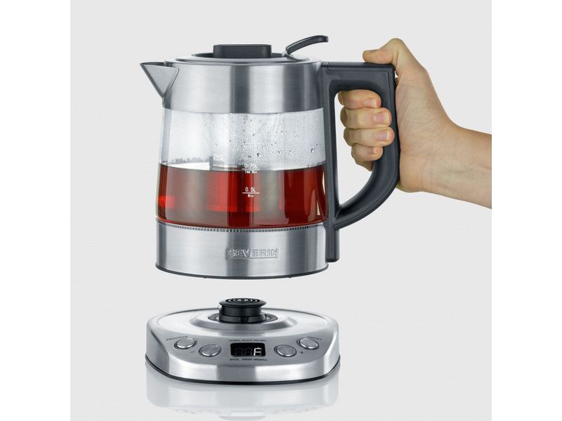 Severin Wasserkocher Delux Mini WK 3473 1 l, Silber/Transpa Glaswasserkocher