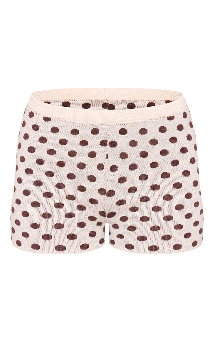 Marron Short Taille Haute En Maille À Pois