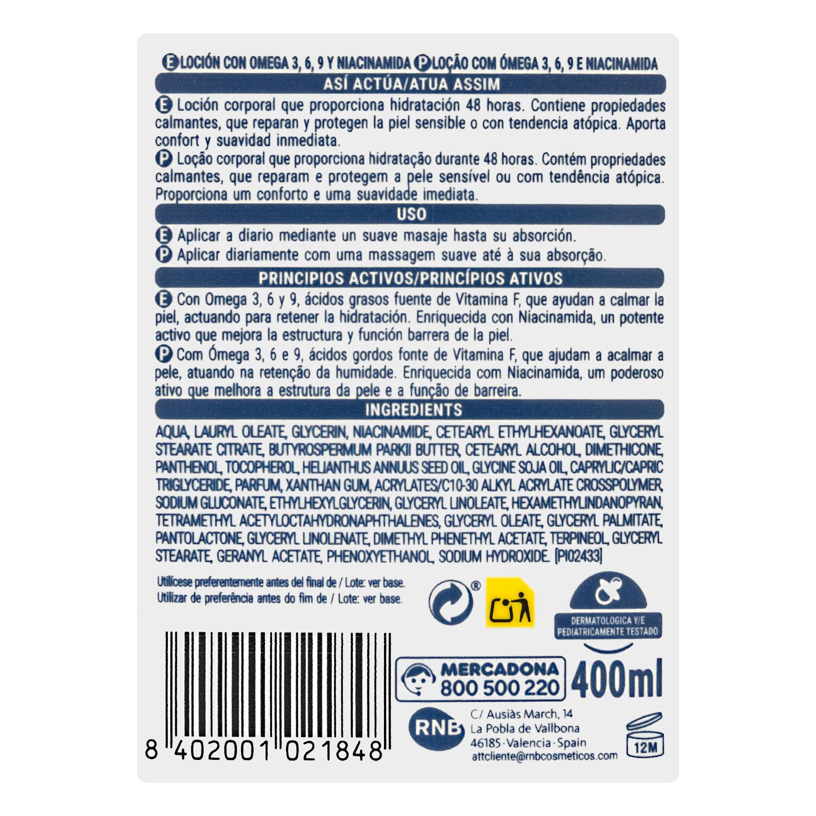 Lotion corporelle Calm Deliplus oméga 3, 6, 9 et niacinamide
