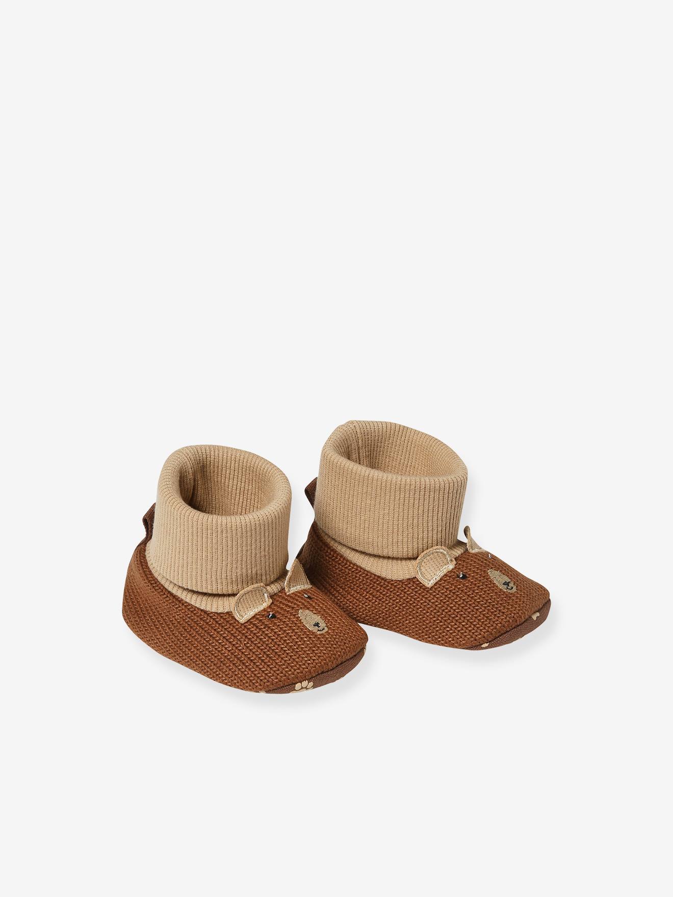 Pantufas de bebê flexíveis de tricô, marrons