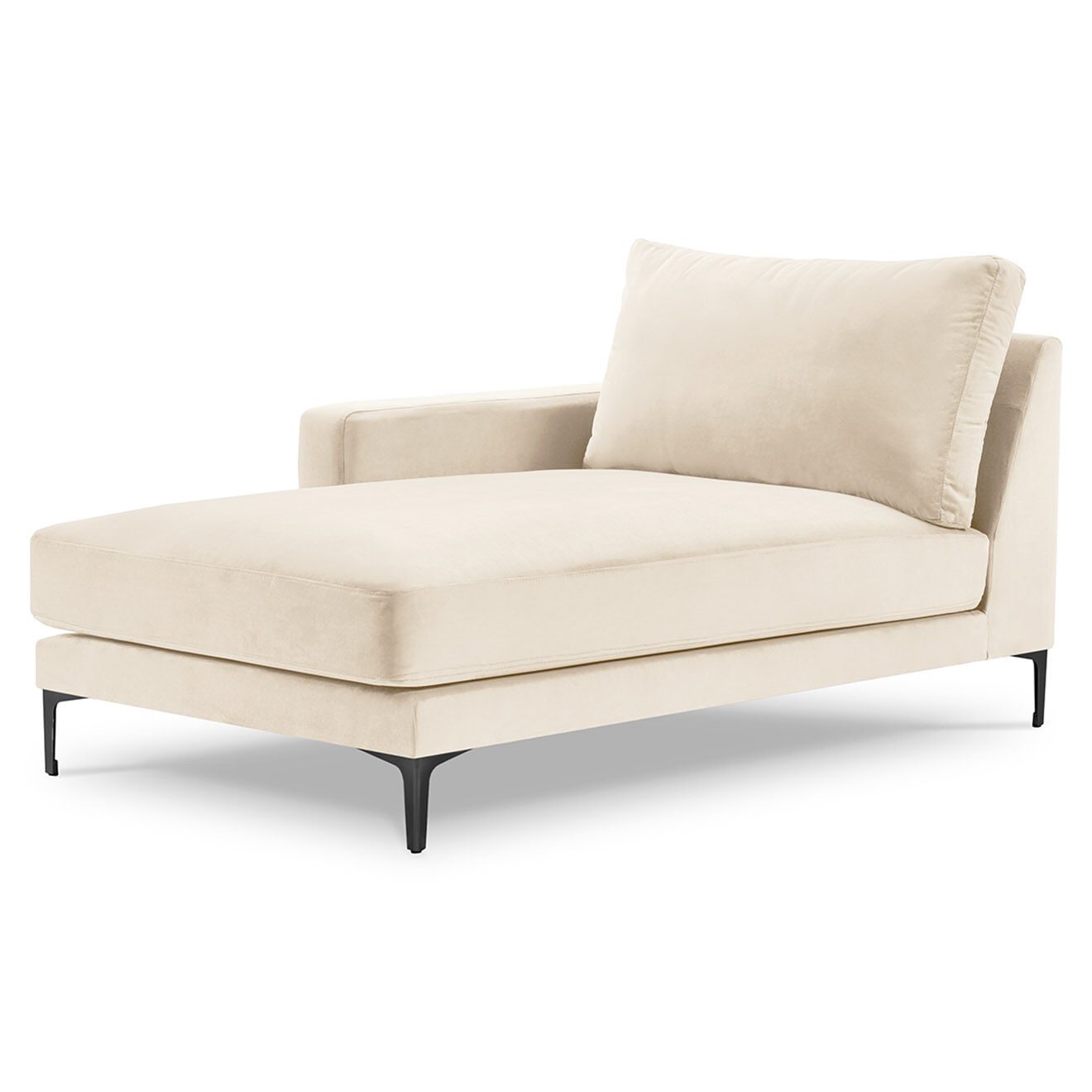 Mazzini Sofas Méridienne Velours Gauche Venus beige clair - 160x104x90 cm