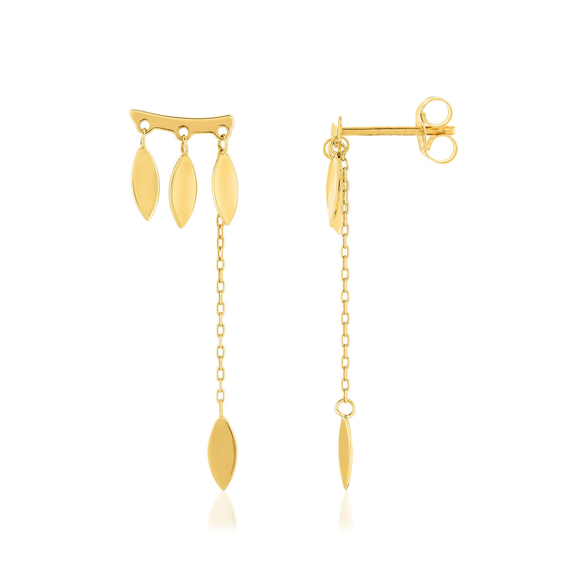 Boucles d'oreilles or jaune 750 motif feuille
