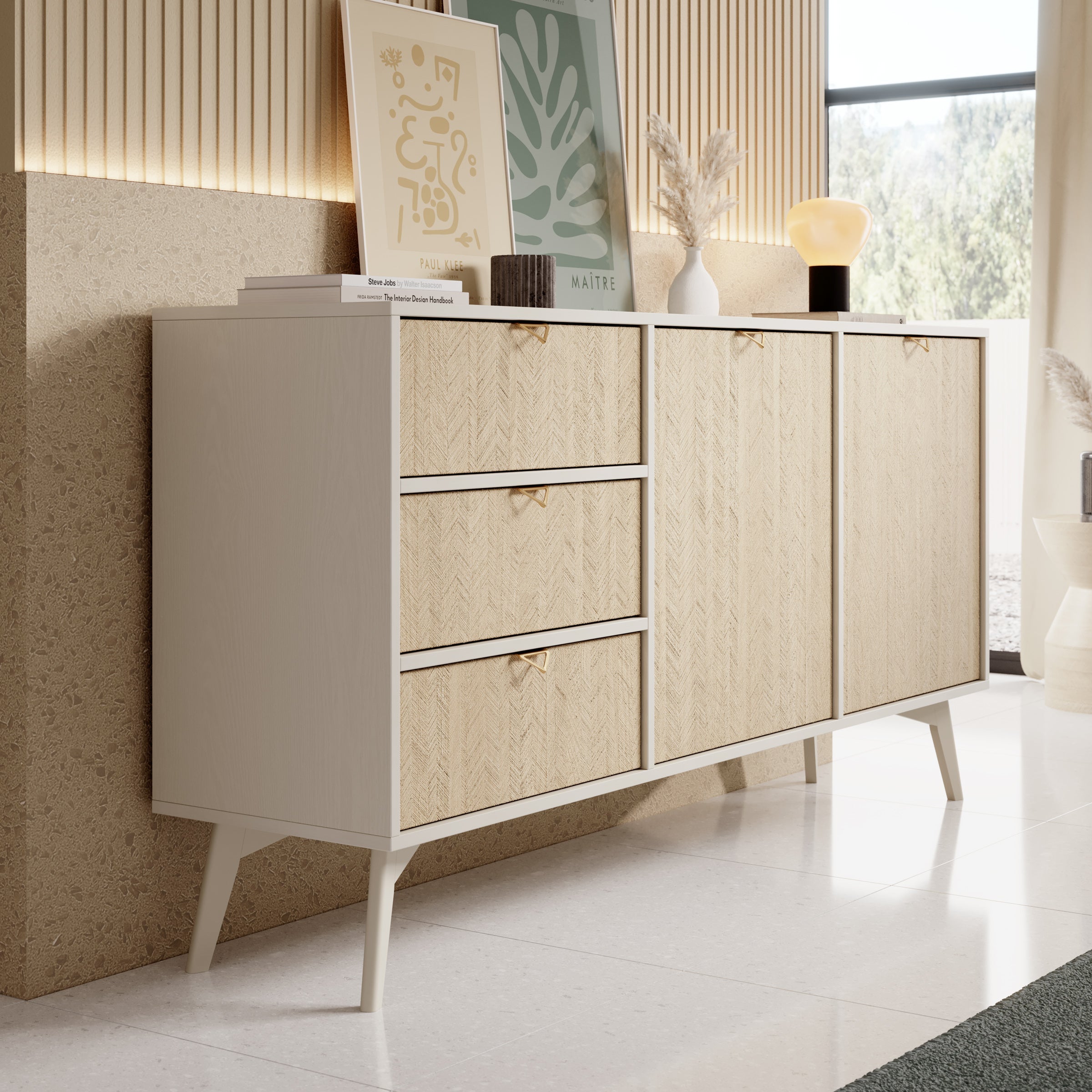 Meubella - Dressoir Essence - Beige - Licht eiken - 158 cm