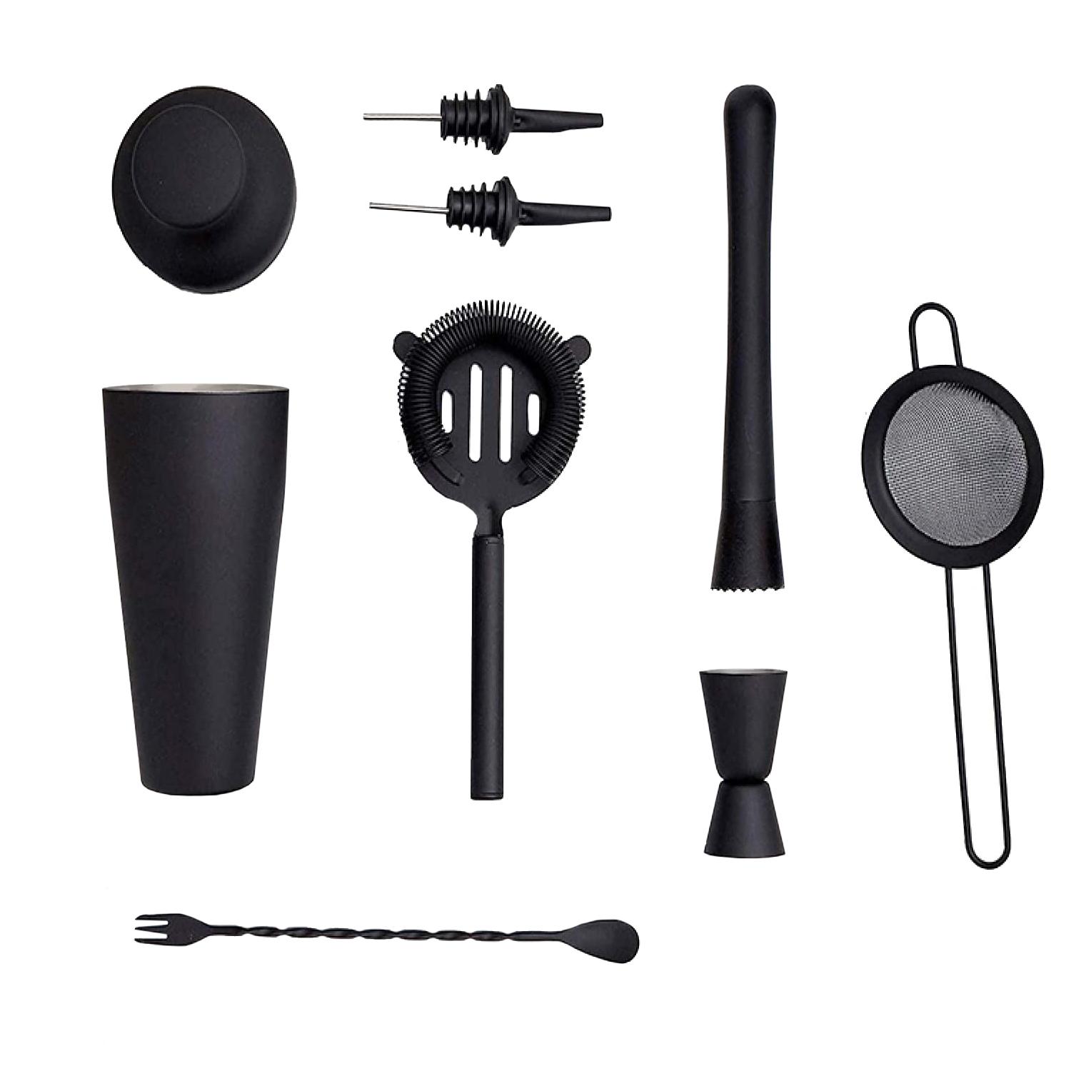 Cocktail-Shaker-Set, 8-teilig - Mattschwarz