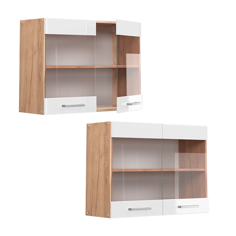 Vicco Hängeglasschrank Küchenschrank Küchenzeile R-Line 80 cm Goldkraft Weiß