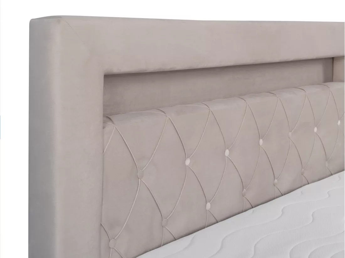 Ensemble complet literie déco tête de lit avec led + sommiers coffre + matelas + surmatelas - 180 x 200 cm - Velours - Beige - ORANA de YSMÉE