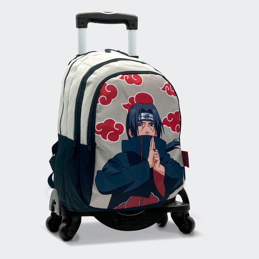 Mochila escolar do Naruto Itachi para o Ensino Fundamental com compartimento duplo + carrinho para brinquedos com 4 rodas giratórias