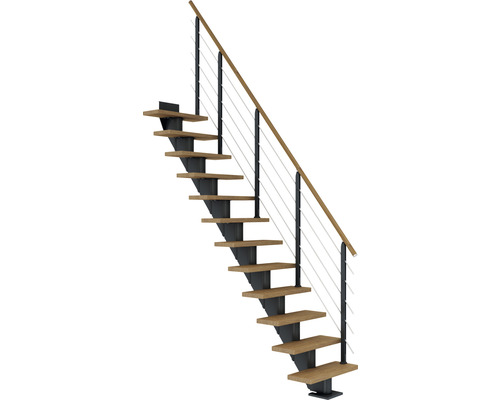 Pertura middentrap Malva Antraciet Recht 65 cm Leuning eiken geolied 11 treden / 12 stootborden