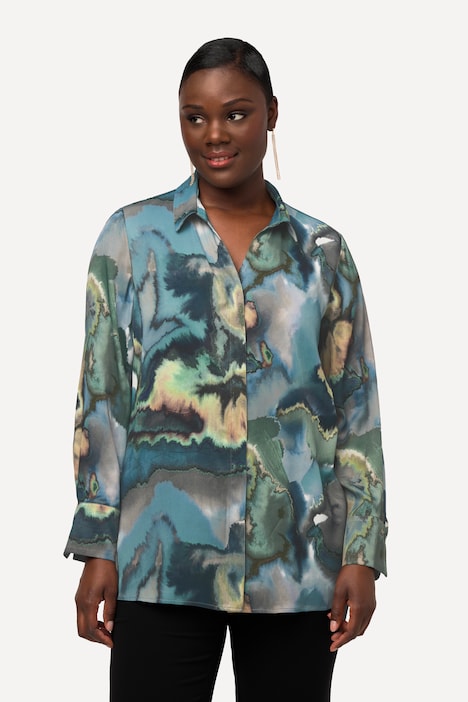 Bluse, Marmor-Design, V-Ausschnitt, Langarm