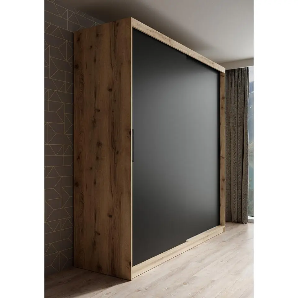 Meubella - Kledingkast Luxor - Zwart - Eiken - 200 cm