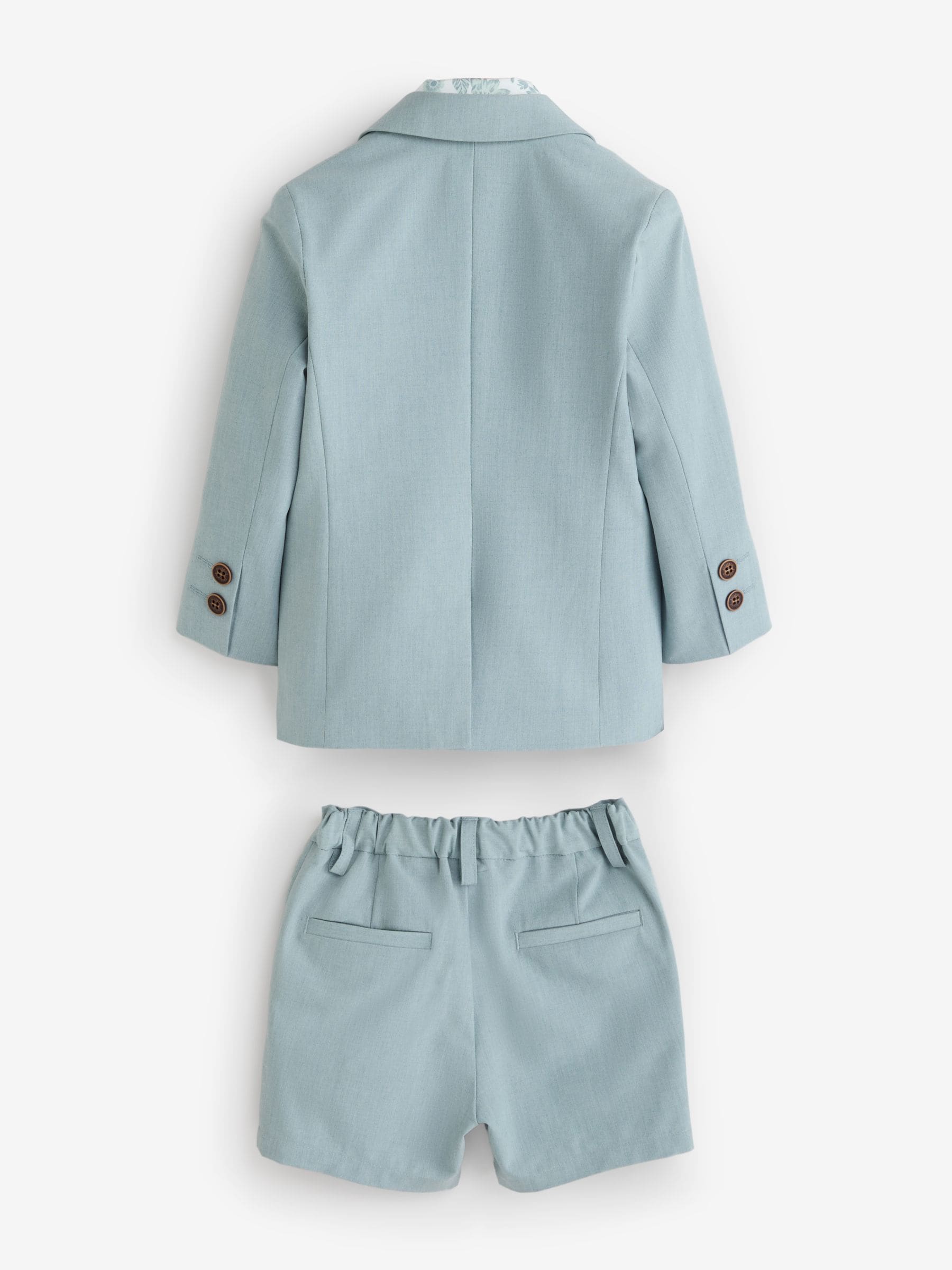 Mineraalblauw - Set van blazer, overhemd, shorts en vlinderdas (3mnd -9jr)