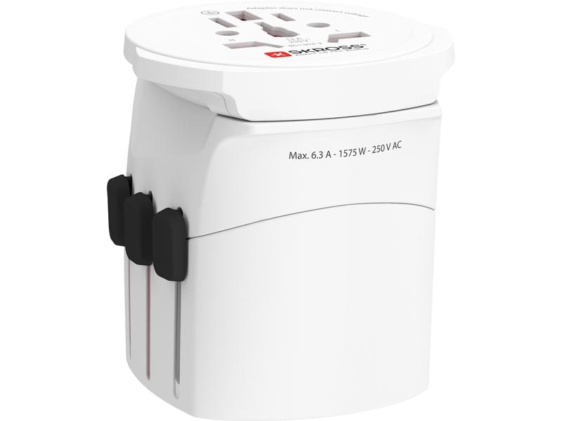 SKROSS Weltreiseadapter PRO Light World Kompakter Reisestecker mit Muli-Länder Aufsatz, weiss