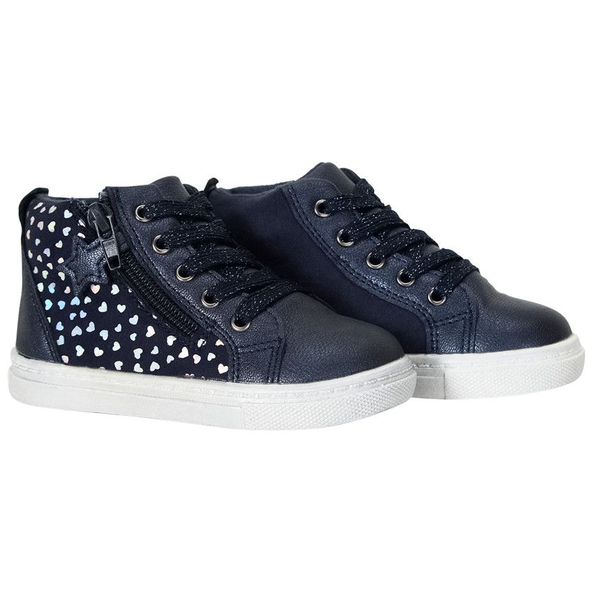 Bottillons marine avec lacets et zip pour bébé fille - Bleu marine