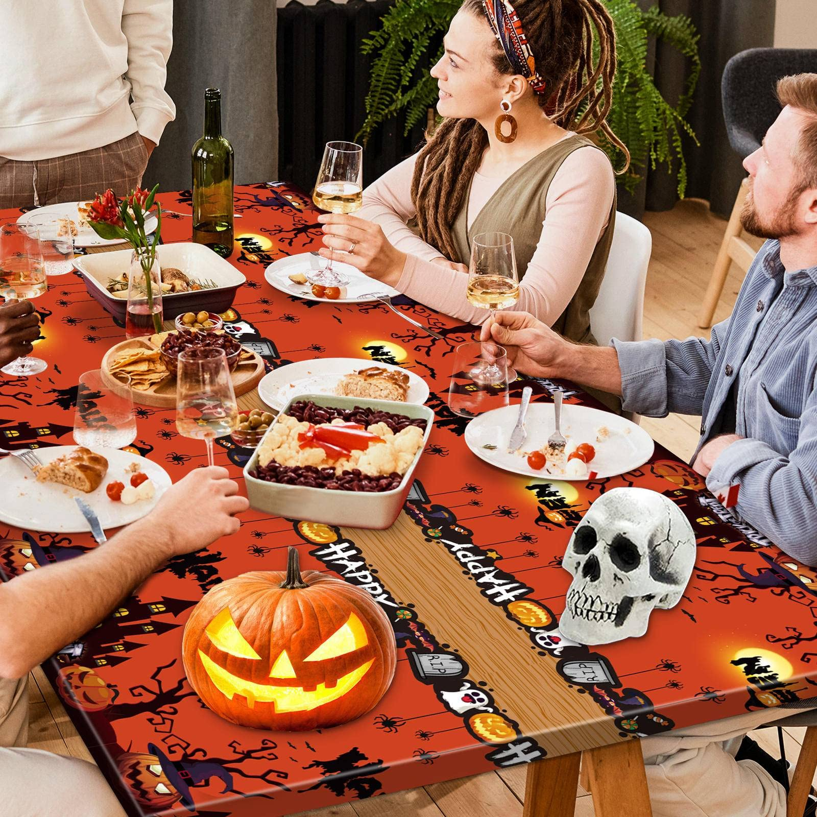 (112-tlg. Set) Einweg Geschirr Halloween Party Tisch Deko inkl. Servietten / Besteck / Papp Becher - Geisterschloss