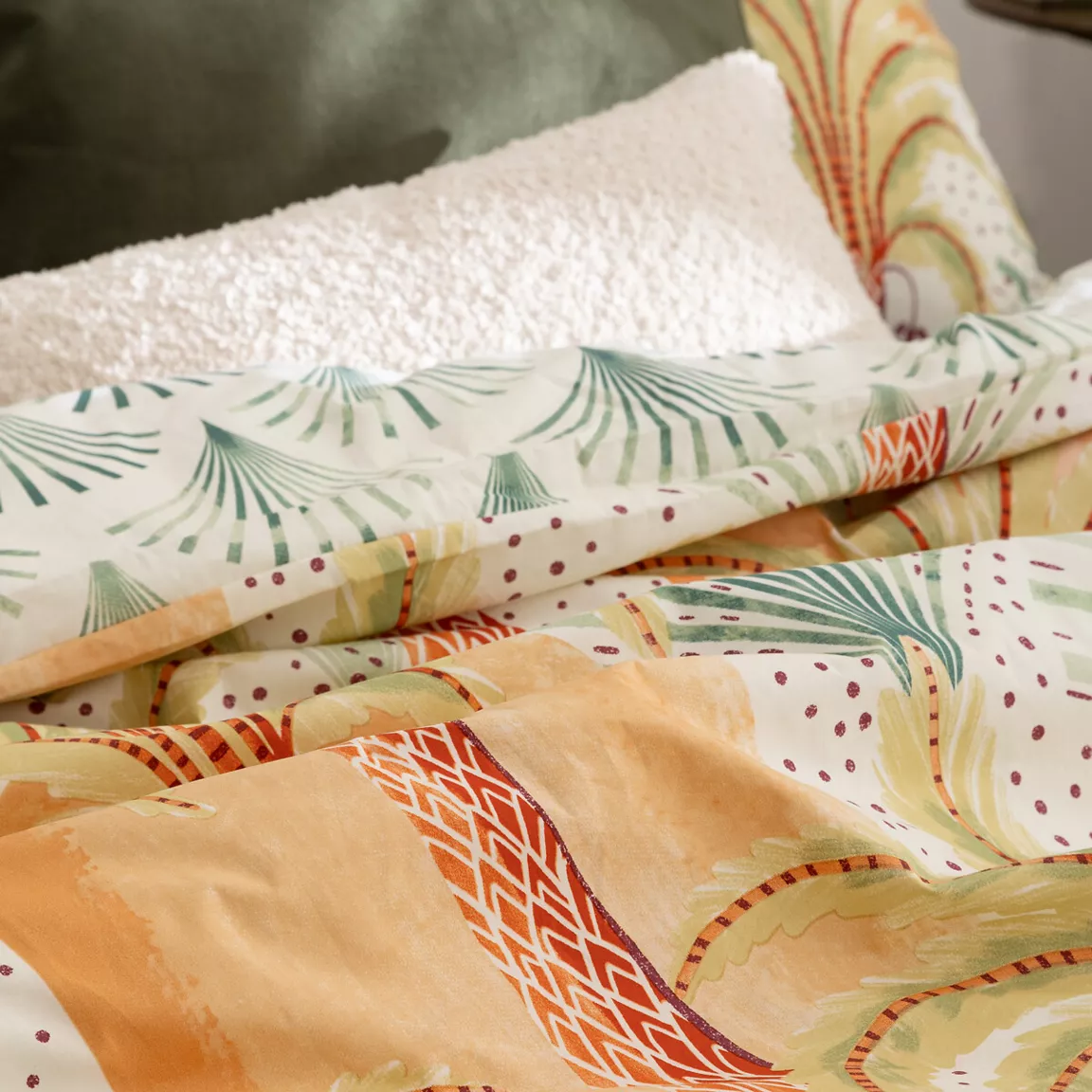 Housse de couette et deux taies percale de coton (240 x 220 cm) Janice Multicolore