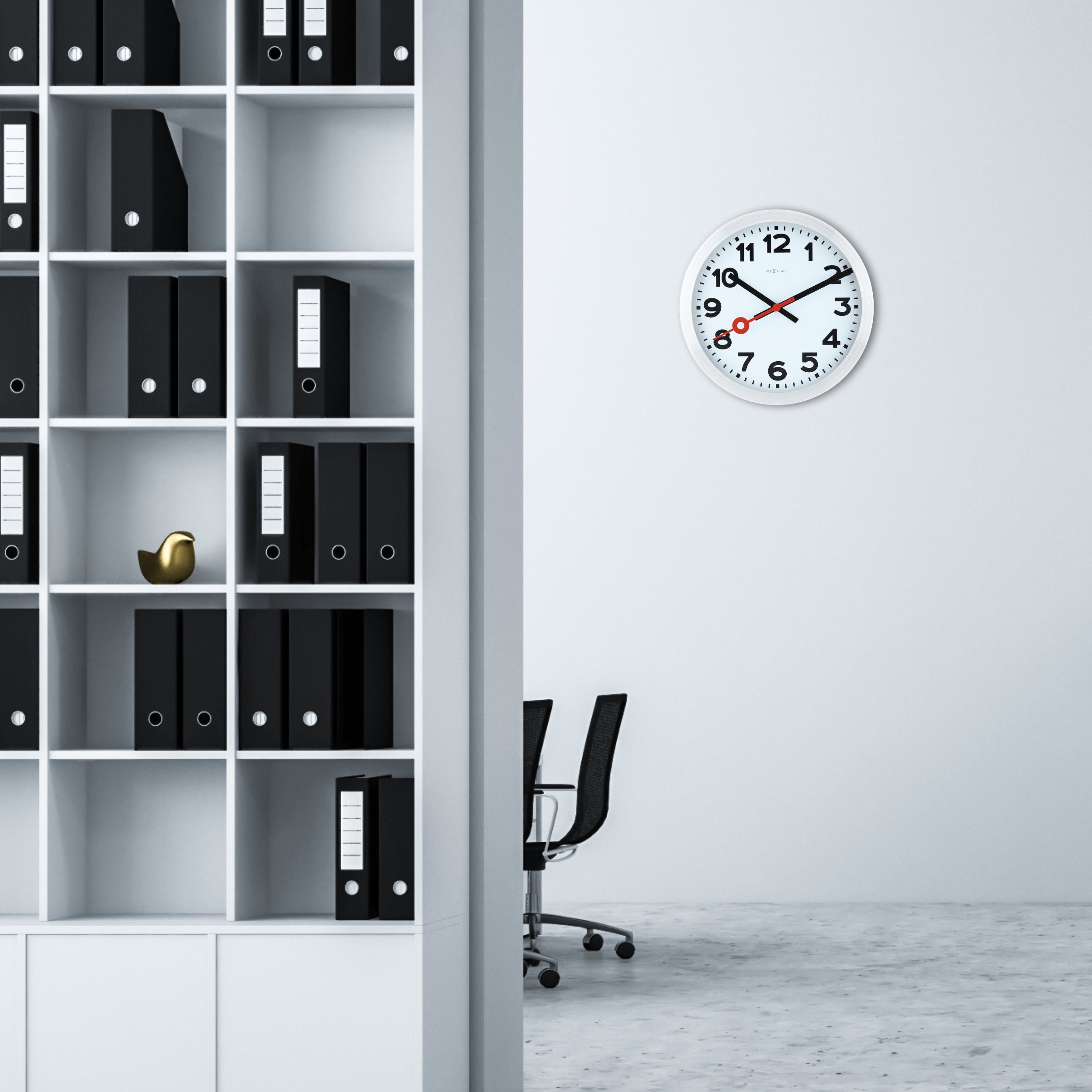 NeXtime - NeXtime - Wandklok -  35 cm - Geborsteld Alu - Wit -