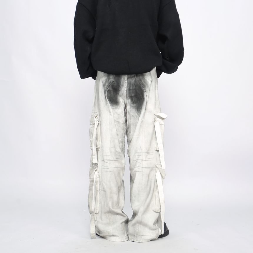 Derbundy - Mid Rise Washed Wide Leg Cargo-broek