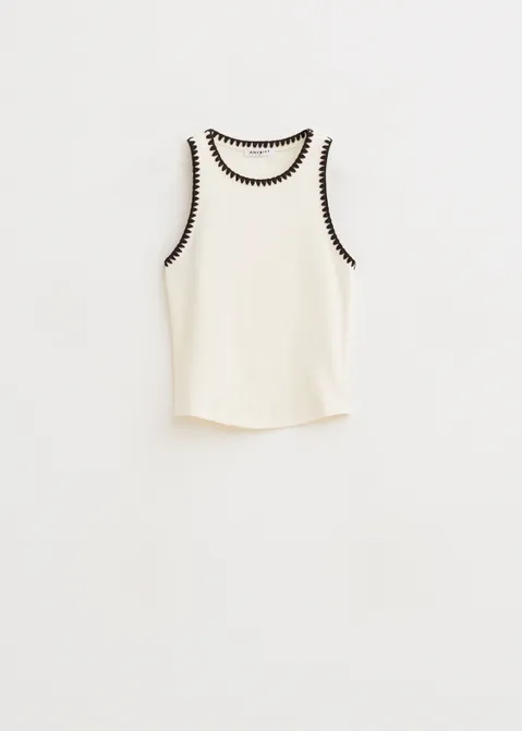 Singlet met borduursel off-white (WIT.O)