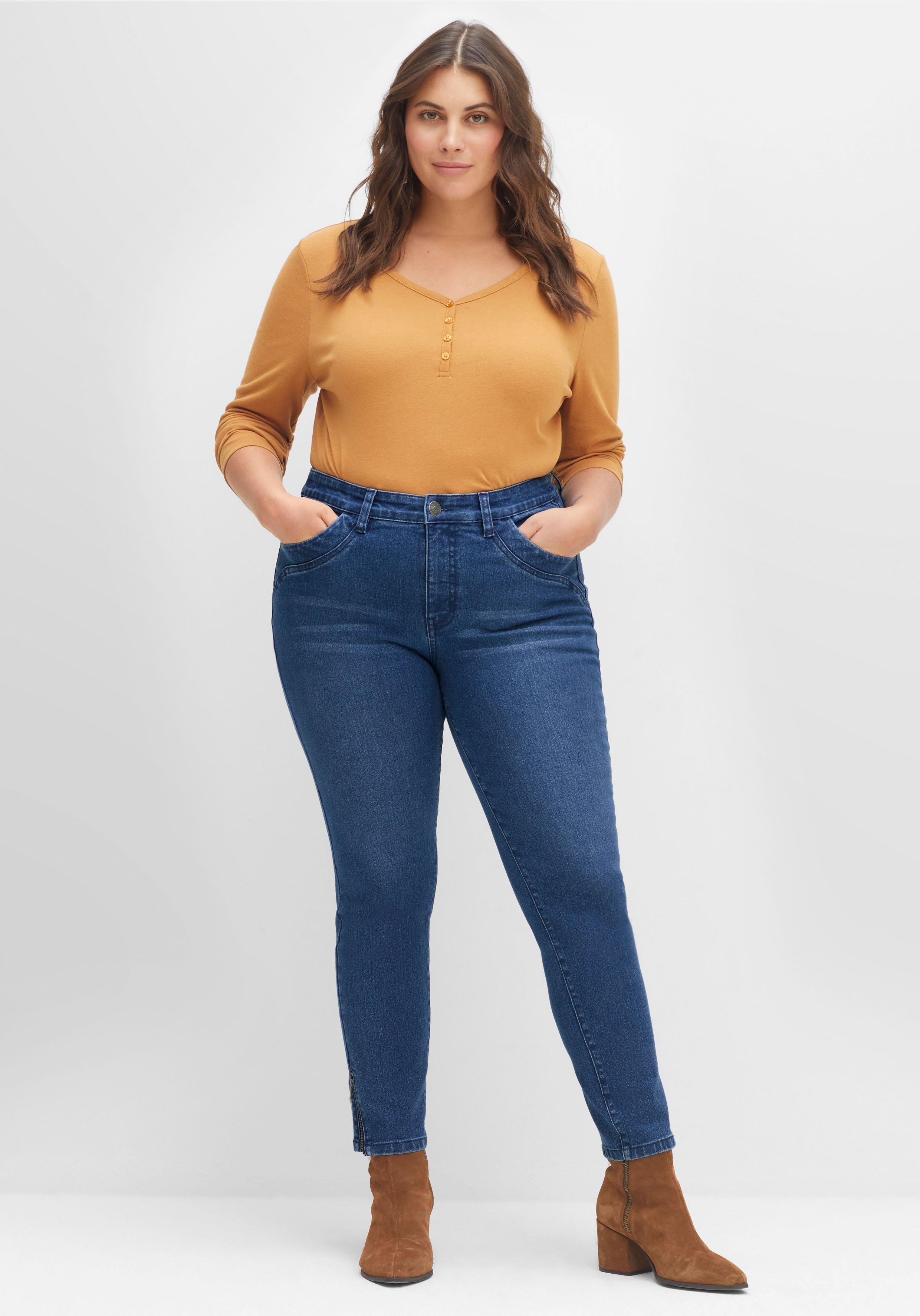 Schmale Jeans mit Zippern am Saumabschluss