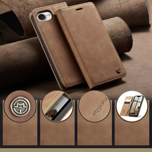 iPhone 16e Leder Tasche Flip Wallet Etui mit Kartenfächern - Hellbraun