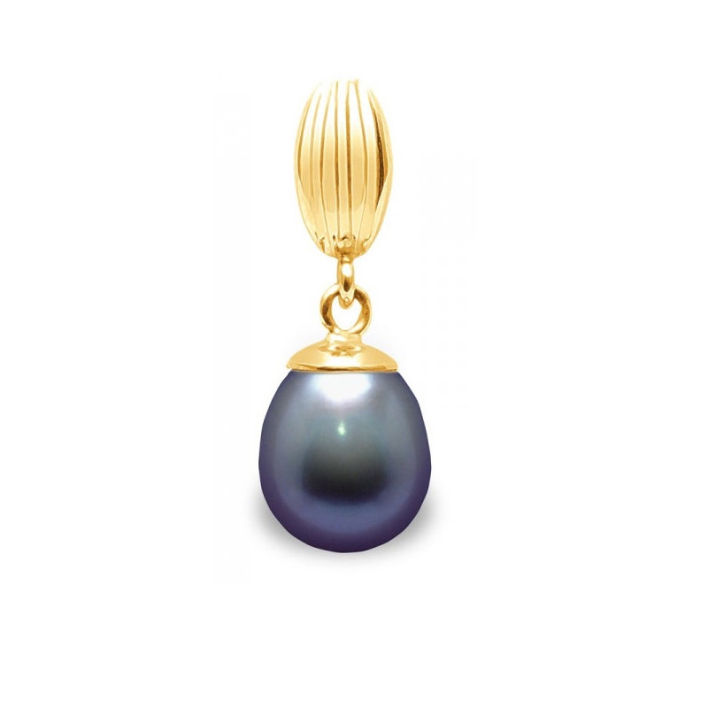 Pendentif Perle de Culture d'eau douce Noire et Or Jaune 375/1000