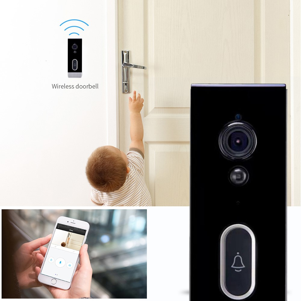 Drahtlose 1080p WiFi Video Türklingel Türsprechanlage mit Kamera / Nachtsicht Funktion / Bewegungserkennung für iOS/Android - Schwarz