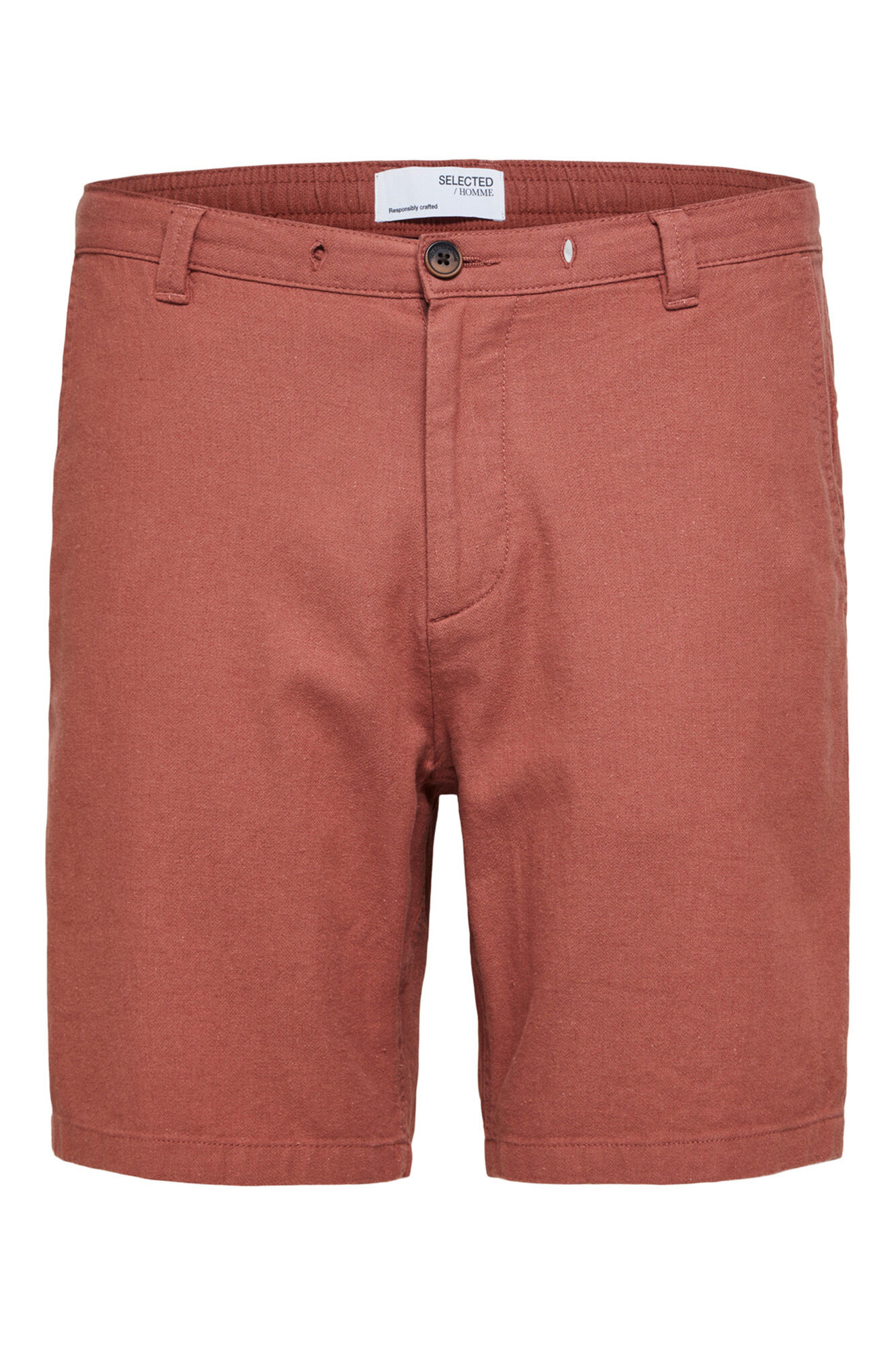 Calções chino em linho orgânico e algodão - Vermelho