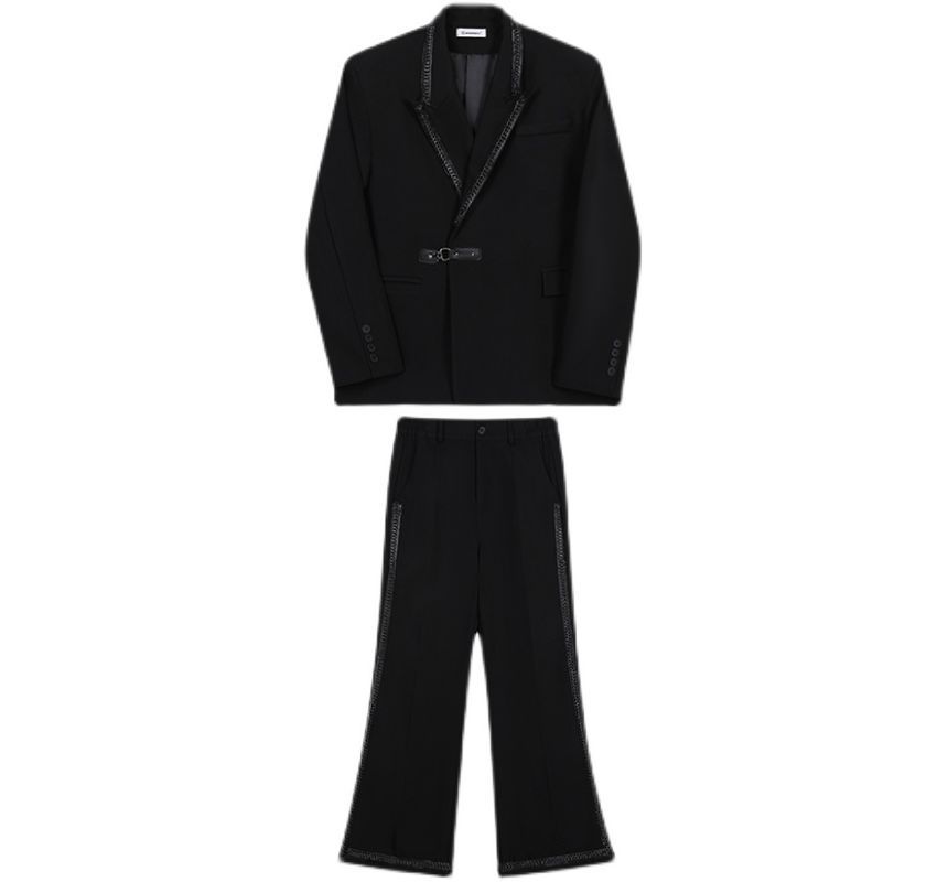 Freehop - Set: Glitterblazer met reverskraag + wijde pantalon met middelhoge taille