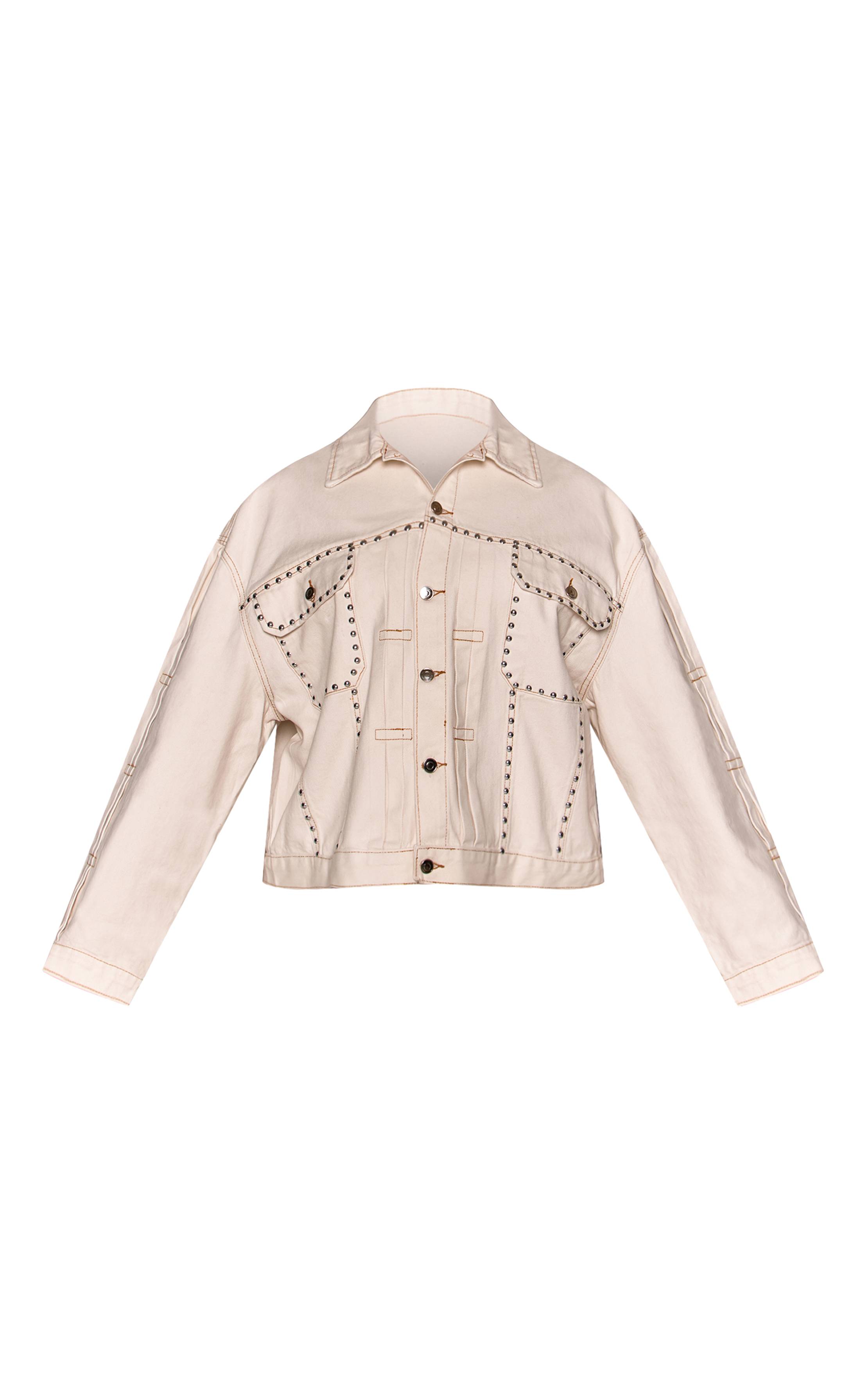 Ecru Veste En Jean Ornée De Clous Vintage Plus