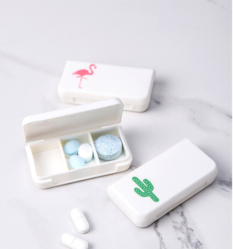 (6.5cm) Medikamenten Dosierer 3 Fächer Dosett Tablettenbox Supplements Pillendose Tablettenspender - Flamingo