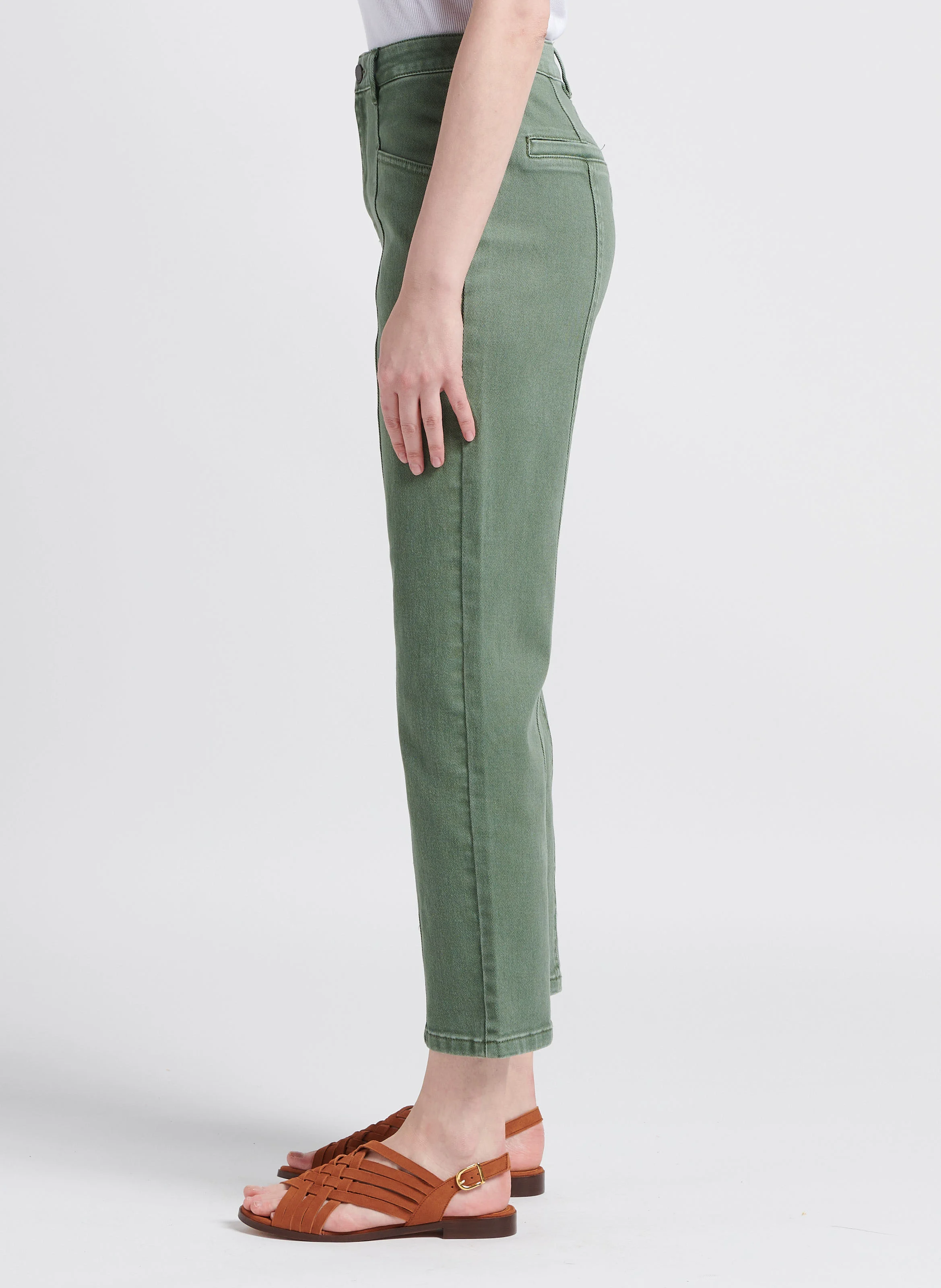 TRIO LIDA - Jean droit taille haute en coton mélangé | Vert