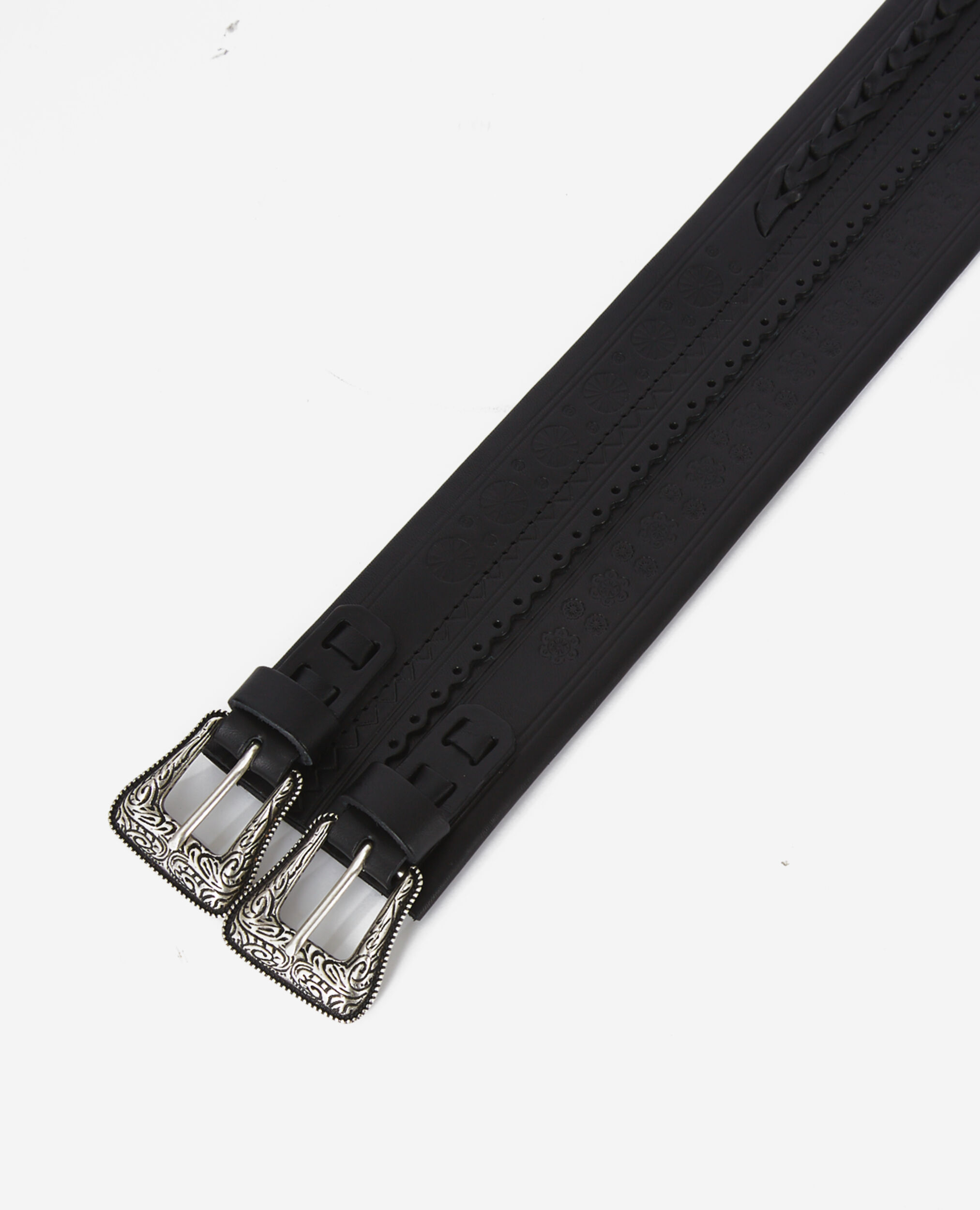 Ceinture noire large en cuir avec double boucle